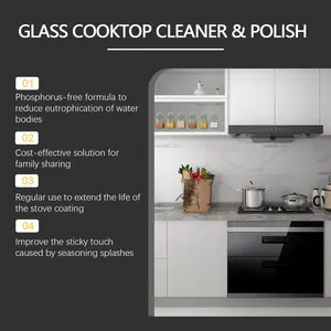 Detailed features of glass cooktop cleaner and polish in a modern kitchen setting