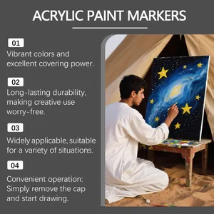 Détails de marqueurs acryliques montrant des couleurs vives pour projets créatifs.