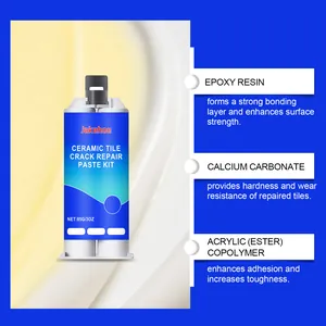 Ceramic tile repair kit detail showing epoxy resin and calcium carbonate ingredients