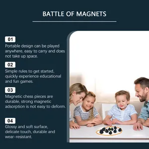Detailed view of a family enjoying an interactive magnetic battle chess game together.