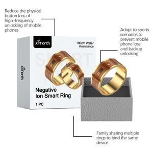 Detaillierte Ansicht des goldenen NFC-Smart-Rings mit Schaltplan und Geschenkbox.