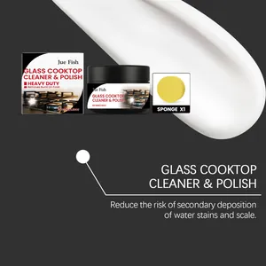 Macro view of Jue Fish glass cooktop cleaner paste texture including application sponge