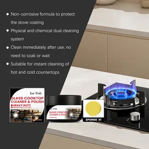 Detailed view of Jue Fish heavy-duty glass cooktop cleaner and polish set with sponge