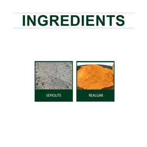 Gedetailleerde weergave van slangenwerende ingrediënten met sepioliet en realgar poeder