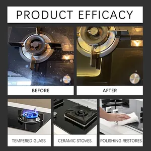 Before and after results of glass stovetop polishing cleaner on ceramic stove