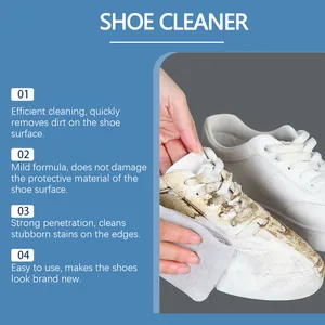Close-up showing the effective cleaning of dirty white sneakers using a mild cleaner.