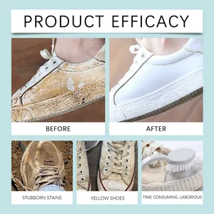 White shoe foam cleaner kit detail showing before and after stain removal results