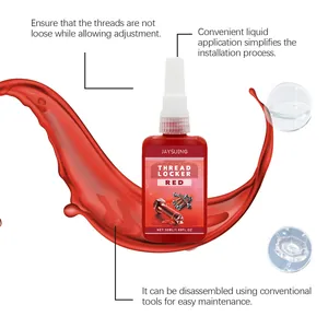 Red high-strength thread locker liquid glue with disassembly and application details