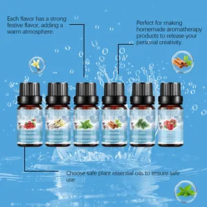 Six-piece Jue Fish winter fragrance oil set featuring scents like cinnamon and vanilla.