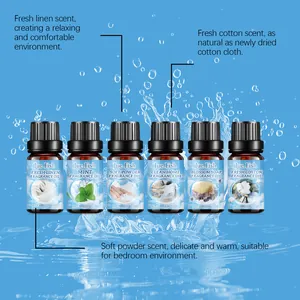 Jue Fish fragrance oil set with 6 scents including fresh linen and mint for humidifiers