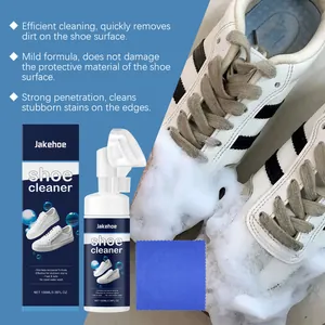 White shoe cleaner foam effectively removing stubborn stains on dirty sneakers