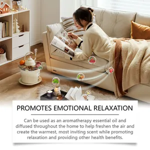 Cozy lifestyle scene showing winter aromatherapy oil promoting emotional relaxation on sofa