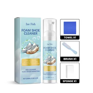 Professional foam shoe cleaner set for white sneakers including brush, towel and sponge