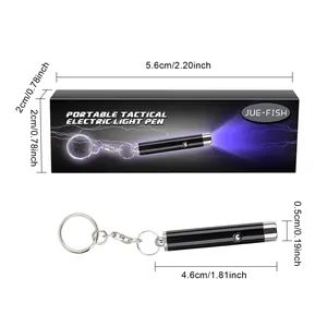 Detailed dimensions of the portable tactical electric light pen featuring keychain and box