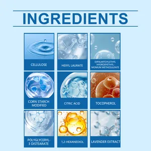Ingrediënten van de wasverzachter met lavendelextract en cellulose voor de was.