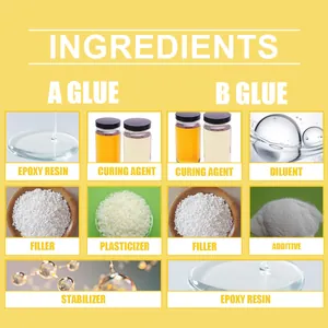 Ingredients detailed view for A and B epoxy resin tile and marble repair glue kit