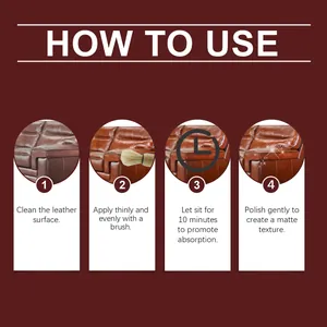 Step-by-step instructions for applying leather care oil on a brown leather sofa surface