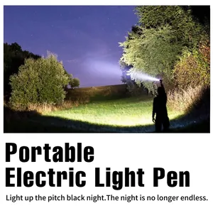 Outdoor view of a high-power portable electric light pen illuminating the night field.
