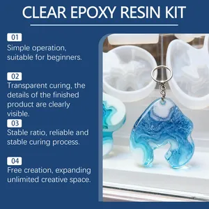 Details zum Epoxidharz-Set mit einem transparenten blau gewirbelten Schlüsselanhänger