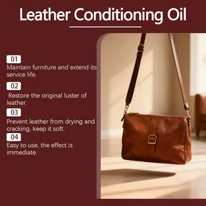 Premium leather conditioning oil for restoring shine and preventing cracks on bags.