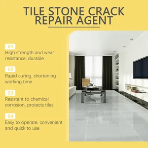 Detailed view of polished tile floors repaired with stone crack repair agent glue.