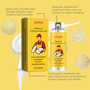 Infographic detail of Jakehoe tile crack repair agent showing ingredients and packaging