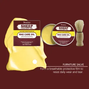 Detailed macro view of Brunizo furniture salve with wood brush and smooth yellow paste