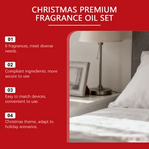 Details zum Weihnachts-Duftöl-Set mit gemütlicher Schlafzimmer-Lifestyle-Szene