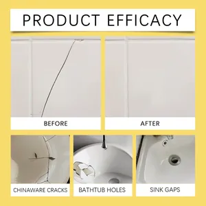 Tile and ceramic repair glue showing before and after efficacy for cracks, holes and gaps