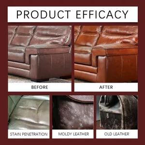 Professional leather care oil efficacy showing before and after results on sofa
