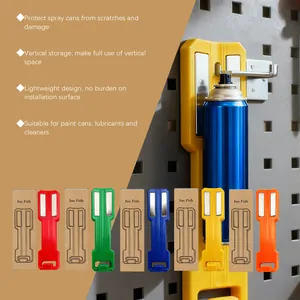 Magnetic aerosol can holder for garage pegboard storage showing multiple color variants