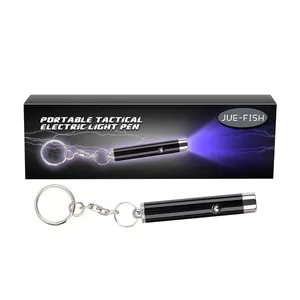 Portable tactical electric light pen with keychain and black gift box packaging.
