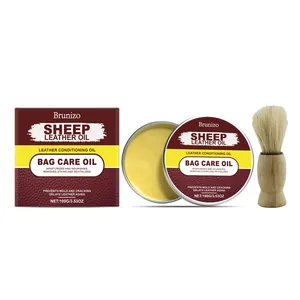 Brunizo 100g sheep leather oil set with application brush for bag care.