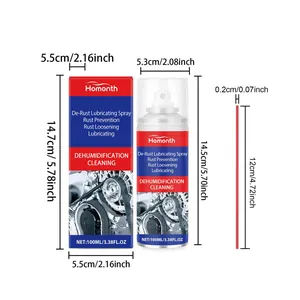 Detailed dimensions of HOMONTH de-rust lubricating spray bottle and packaging box