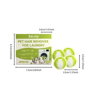 Detailed view of reusable laundry pet hair remover balls with size measurements.