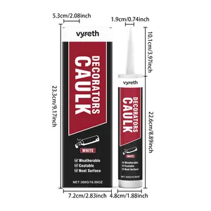 Detailed dimensions of vyreth white decorators caulk cartridge and packaging box