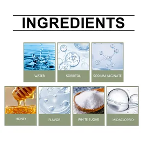 Ingrediëntenlijst voor mierenwerende spray met water, honing en imidacloprid.