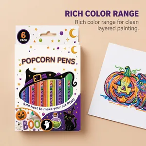 6-pack Halloween popcorn pens for 3D DIY puff art and vibrant layered painting crafts