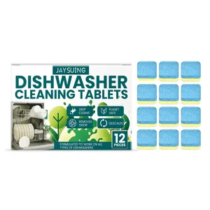 Pack of 12 powerful dishwasher cleaning tablets for deep descaling and odor removal