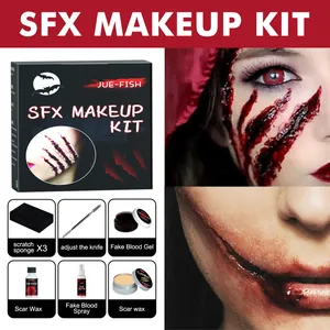Kit trucco SFX professionale con sangue finto e cera per cicatrici per Halloween.