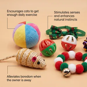 Set de juguetes navideños interactivos para gatos con ratón de paja y cascabeles
