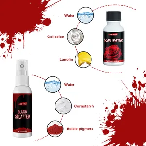 Kit trucco effetti speciali Halloween con spray sangue finto e flaconi acqua cicatriziale