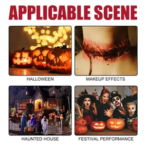 Collage a quattro pannelli che mostra effetti trucco Halloween e scene festivaliere