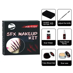 Kit trucco SFX Halloween Jue-Fish con cera per cicatrici e sangue finto realistico