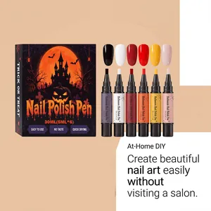 Set de bolígrafos de esmalte de uñas Halloween con 6 colores para manicura DIY