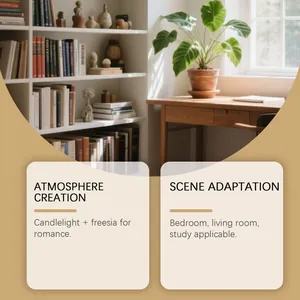 Gemütliches Arbeitszimmer mit Bücherregal und Schreibtisch, betont Kerzenatmosphäre.