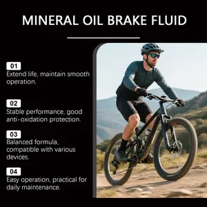 Feature overview of mineral oil brake fluid for bicycles with outdoor cycling scene.
