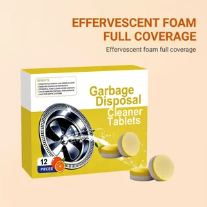 Detail view of effervescent garbage disposal cleaner tablets for deep kitchen sink cleaning