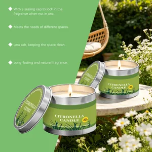 Vela perfumada de citronela para exterior en lata de metal con tapa y detalle de llama