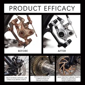 Bicycle brake oil efficacy detail showing rust removal and lubrication before after effects